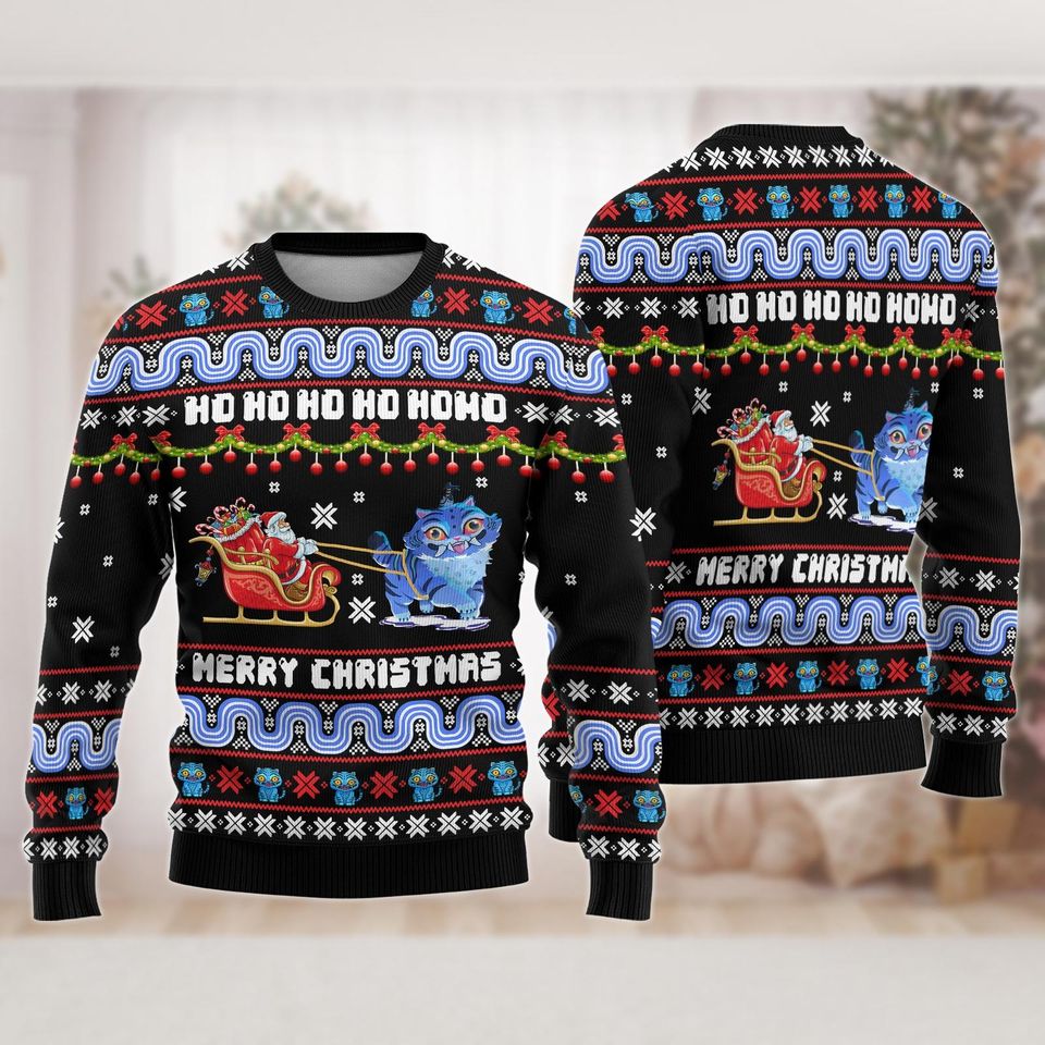 Blue Tiger Hohoho Ugly Sweater, Tiger Santa Sweater, Christmas Ugly Sweater, Kpop Christmas Gift, Christmas Gift For Kids