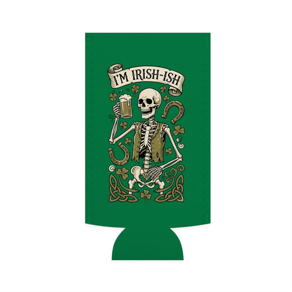 I'M IRISH-ISH Skeleton with Beer Slim Can Cooler St. Patrick's Day
