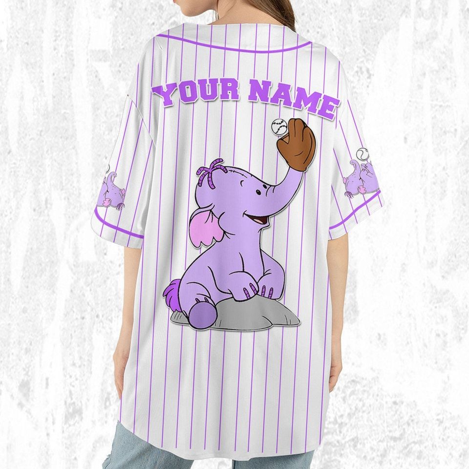 Personalize Heffalump  baseball Fire violet White Jersey, Disney Baseball Jersey