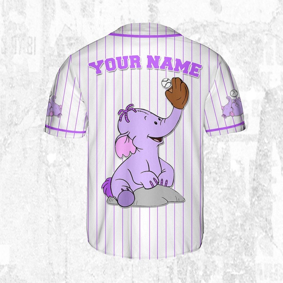 Personalize Heffalump  baseball Fire violet White Jersey, Disney Baseball Jersey