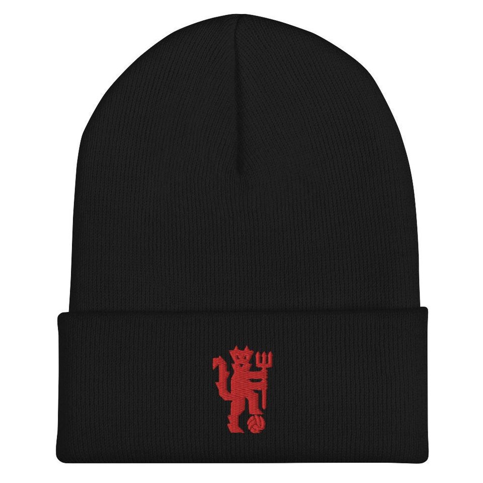 Devil Embroidered Cuffed Beanie Hat for Soccer and Football