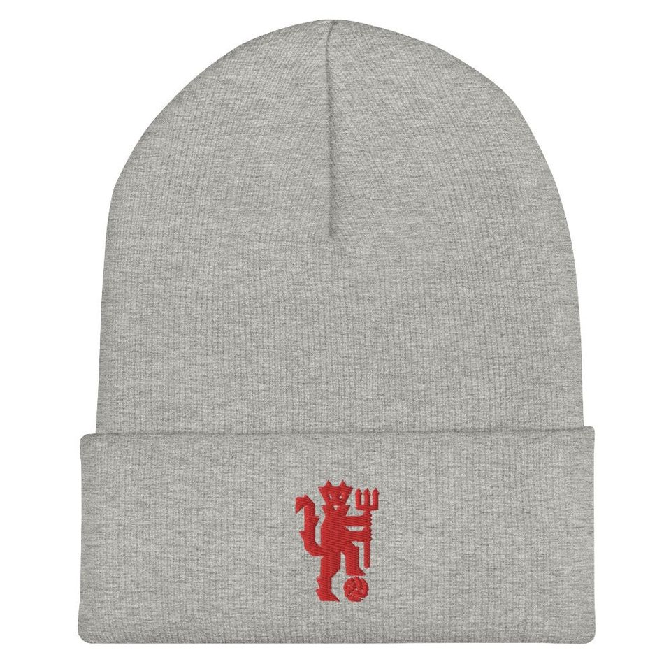 Devil Embroidered Cuffed Beanie Hat for Soccer and Football
