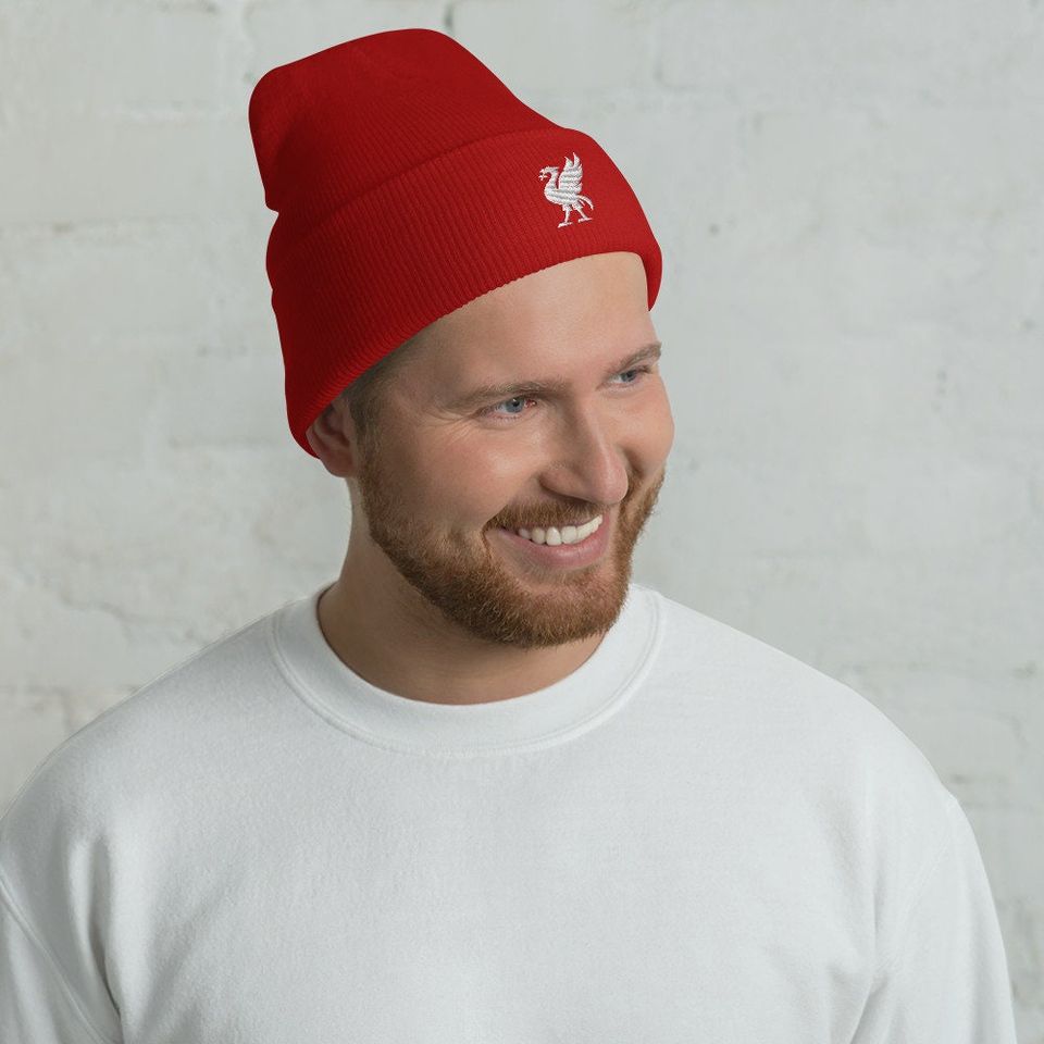 Red Bird Embroidered Cuffed Beanie Soccer Hat