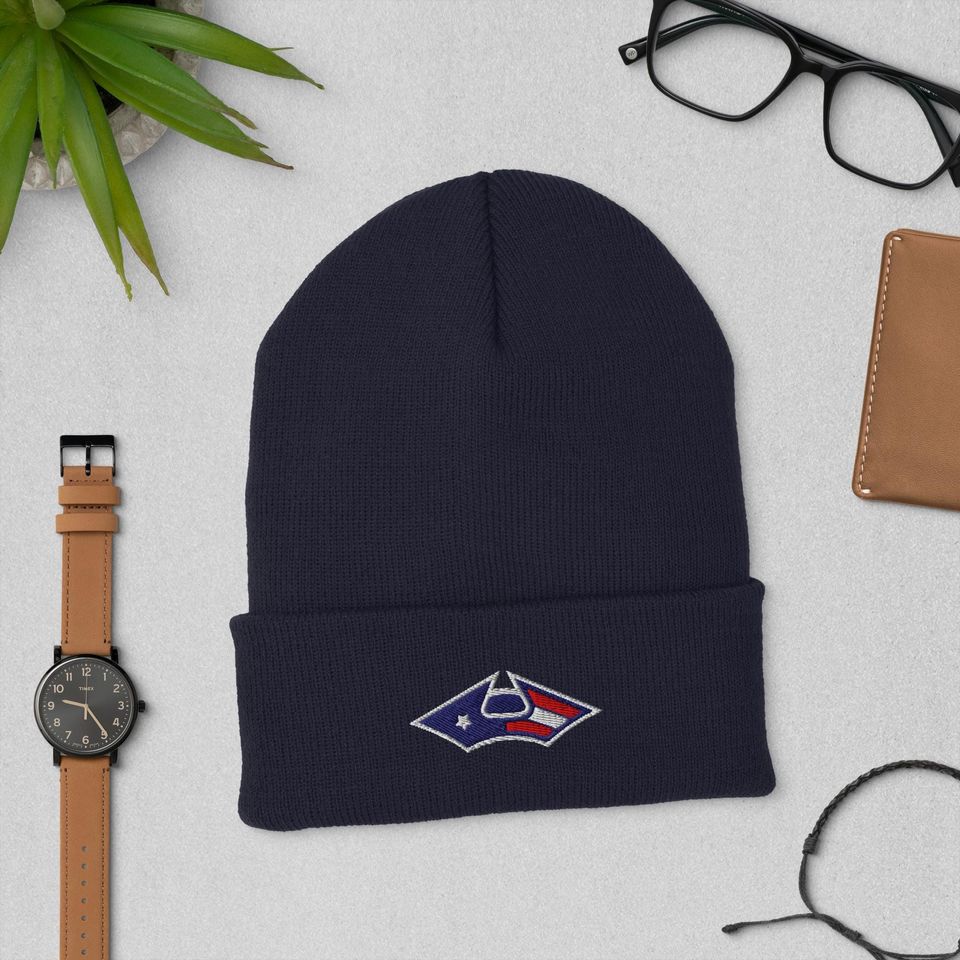 New England Minimalist Embroidered Cuffed Beanie