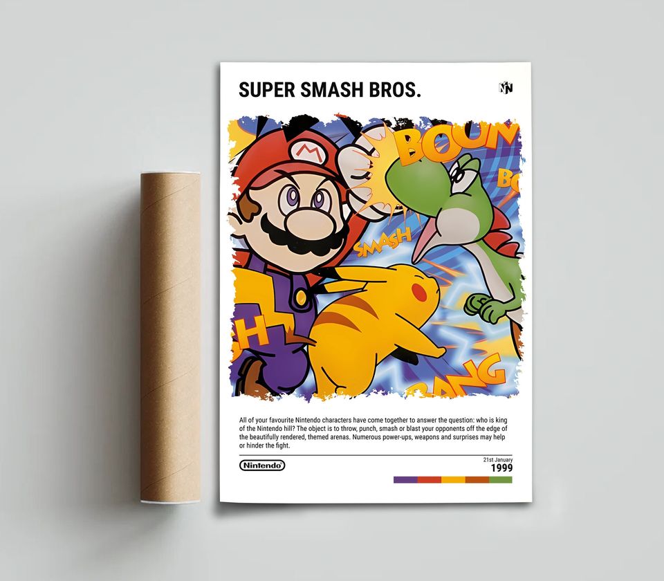 Super Smash Bros. (1999) N64 Poster - Video Game Art Print - Gaming Gift