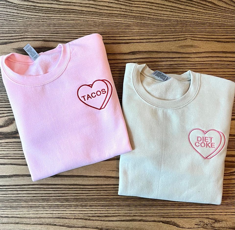 Custom Embroidered Valentine Sweatshirt with Personalized Candy Hearts