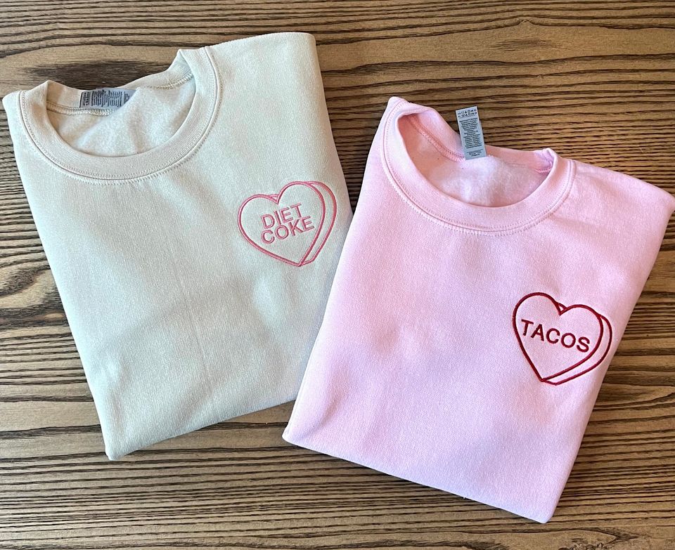 Custom Embroidered Valentine Sweatshirt with Personalized Candy Hearts
