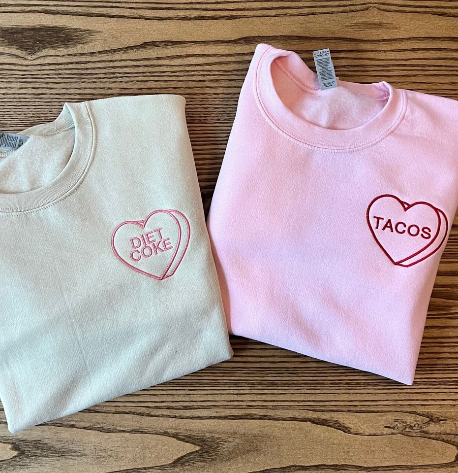 Custom Embroidered Valentine Sweatshirt with Personalized Candy Hearts