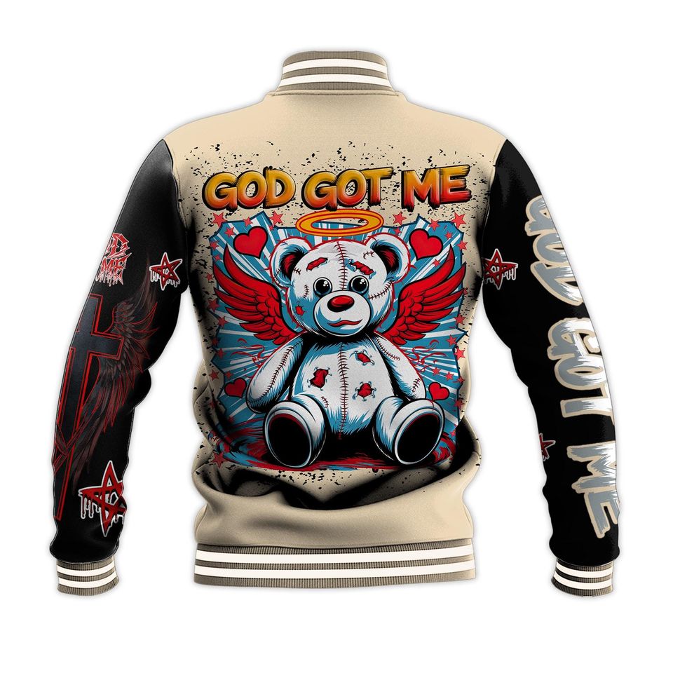 God Got Me Angle Bear Hiphop Baseball Varsity Jacket