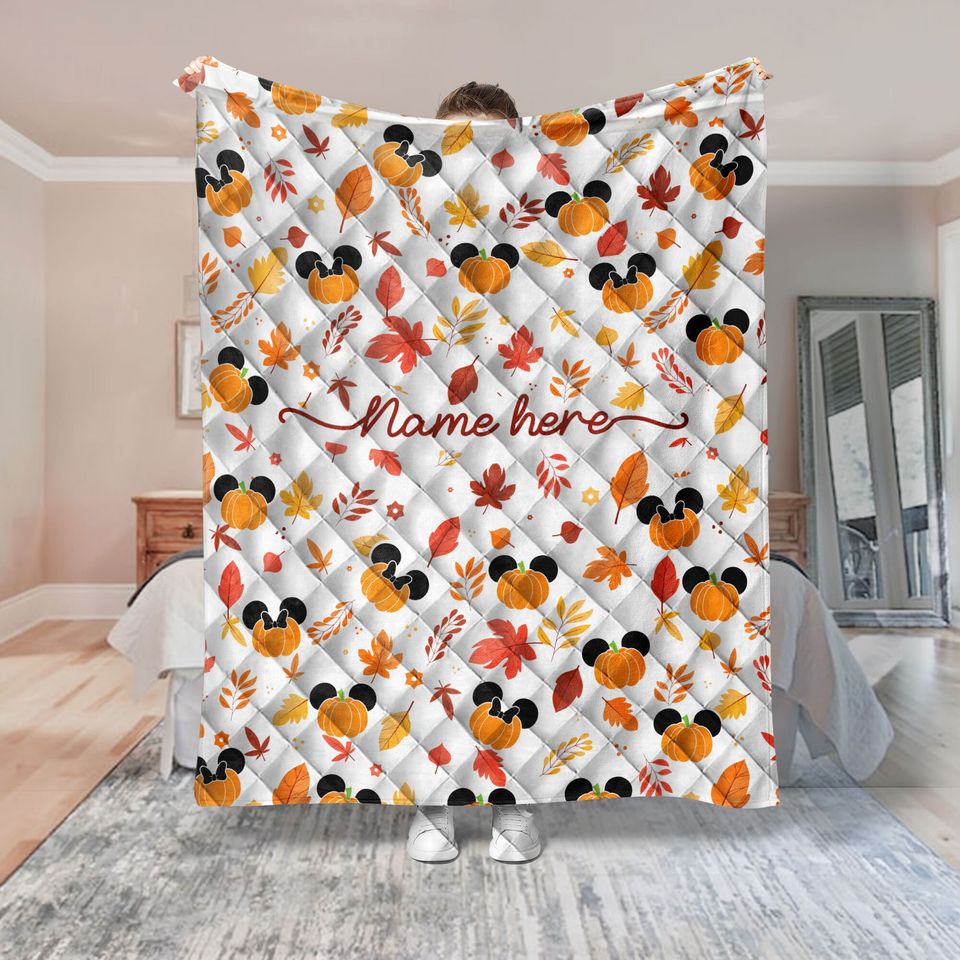 Personalized Fall Mickey Quilt Bedding Set, Disney Autumn Quilt Blanket & Pillowcases,  Mickey Quilt Set