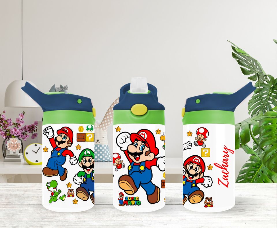 Personalized Mario Brothers 12oz Kids Water Bottle