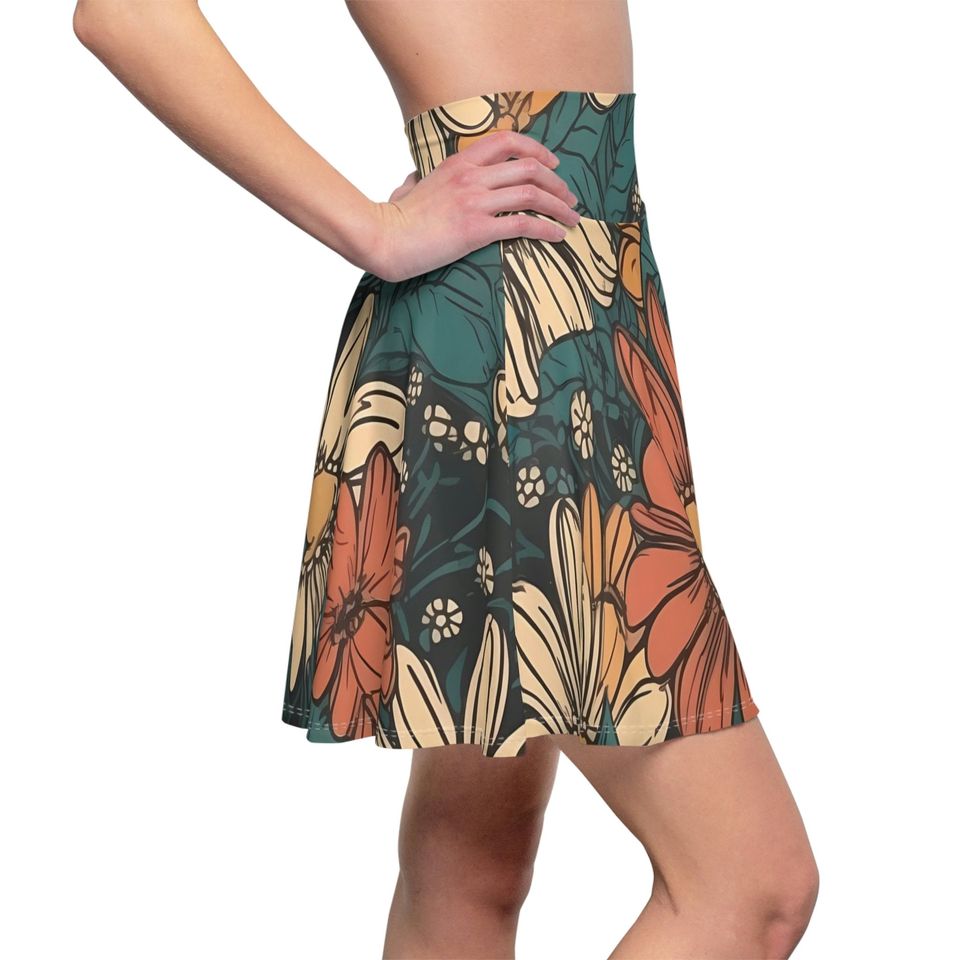 Boho Flowers Skater Skirt, Women's Skater Skirt