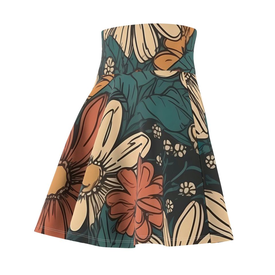 Boho Flowers Skater Skirt, Women's Skater Skirt