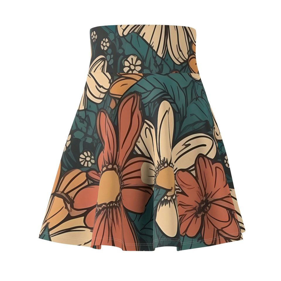 Boho Flowers Skater Skirt, Women's Skater Skirt