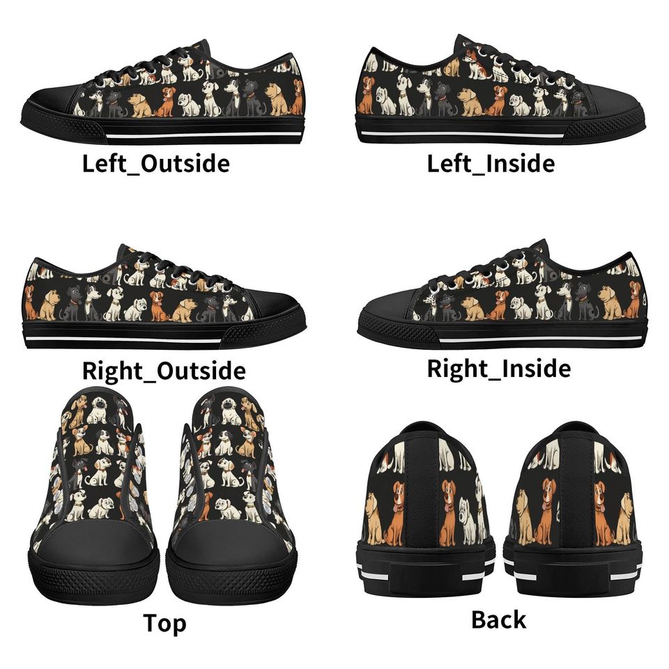 Cartoon Dog Print Canvas Sneakers - Dog Lover Low Tops