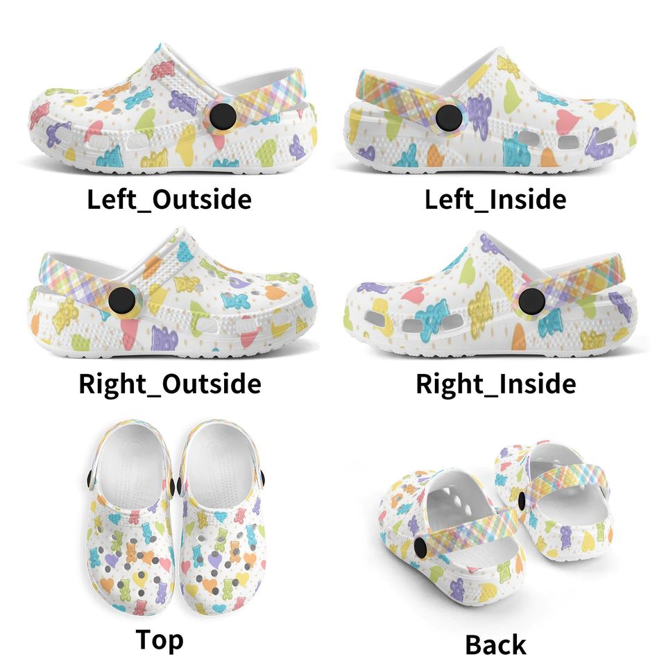 All Over Print Gummy Bear Croc Style Sandals, Cute Pastel Bear Pattern Clogs