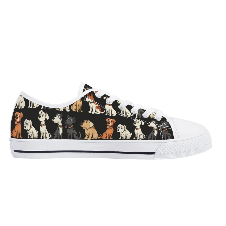 Cartoon Dog Print Canvas Sneakers - Dog Lover Low Tops