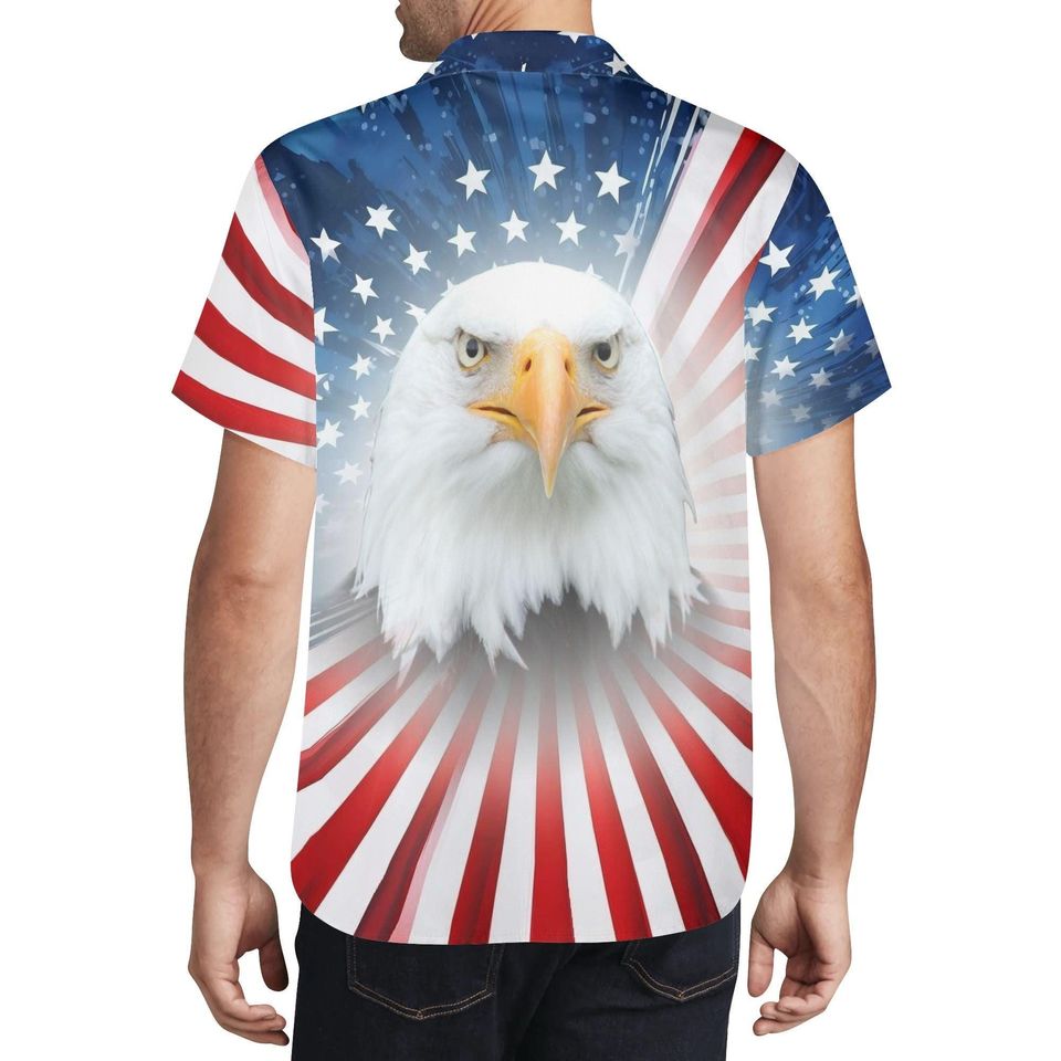 Patriotic Hawaiian Shirt: US Flag Bald Eagle Print - Military Dad Gift