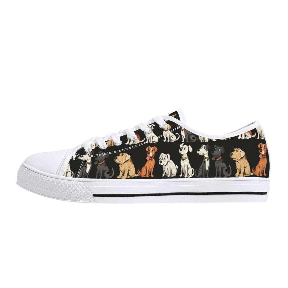 Cartoon Dog Print Canvas Sneakers - Dog Lover Low Tops