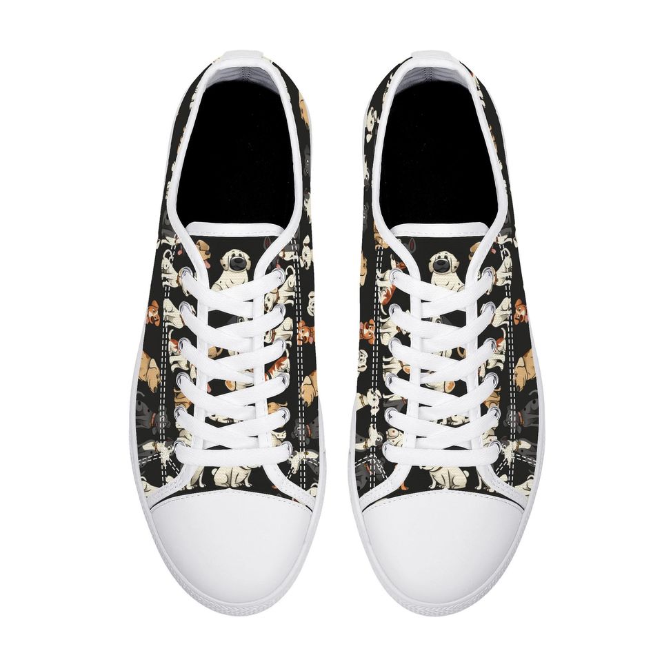 Cartoon Dog Print Canvas Sneakers - Dog Lover Low Tops