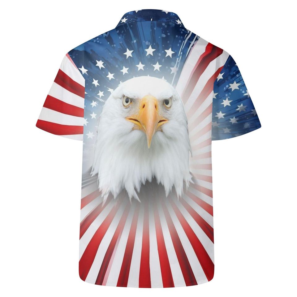 Patriotic Hawaiian Shirt: US Flag Bald Eagle Print - Military Dad Gift