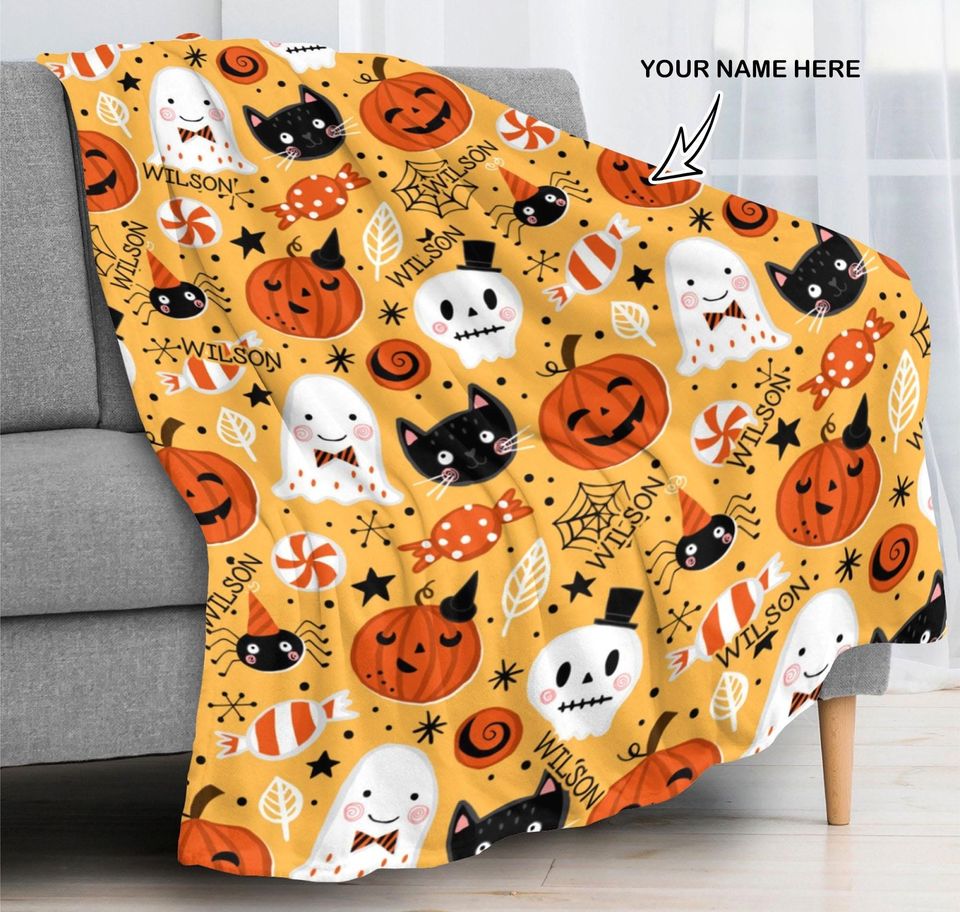 Personalized Halloween Ghost Blanket: Spooky Custom Name Tapestry