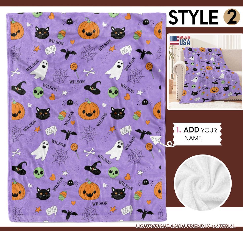 Personalized Halloween Ghost Blanket: Spooky Custom Name Tapestry
