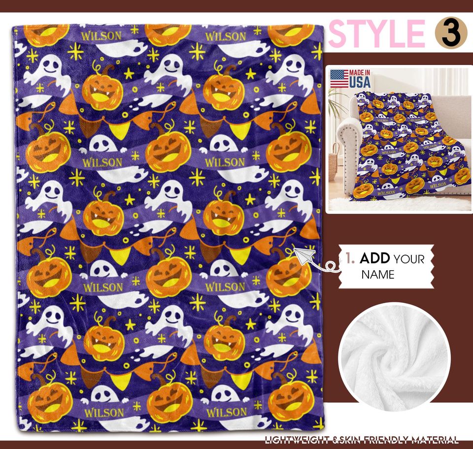 Personalized Halloween Ghost Blanket: Spooky Custom Name Tapestry