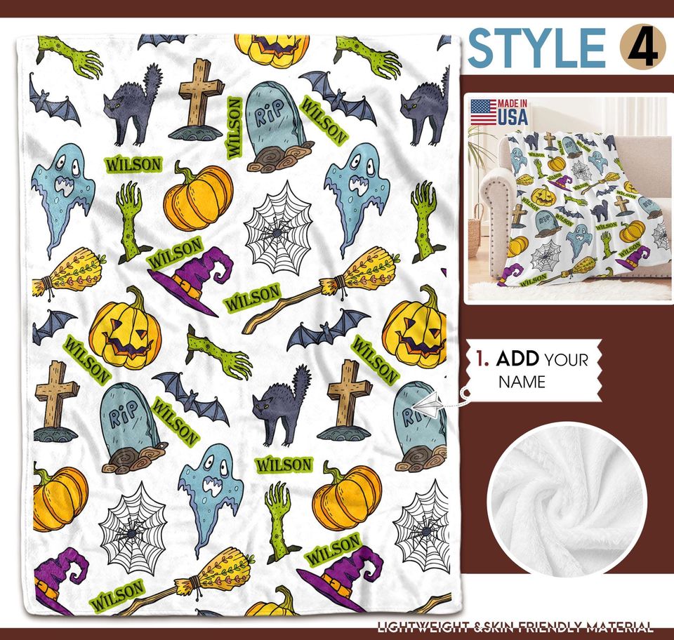 Personalized Halloween Ghost Blanket: Spooky Custom Name Tapestry