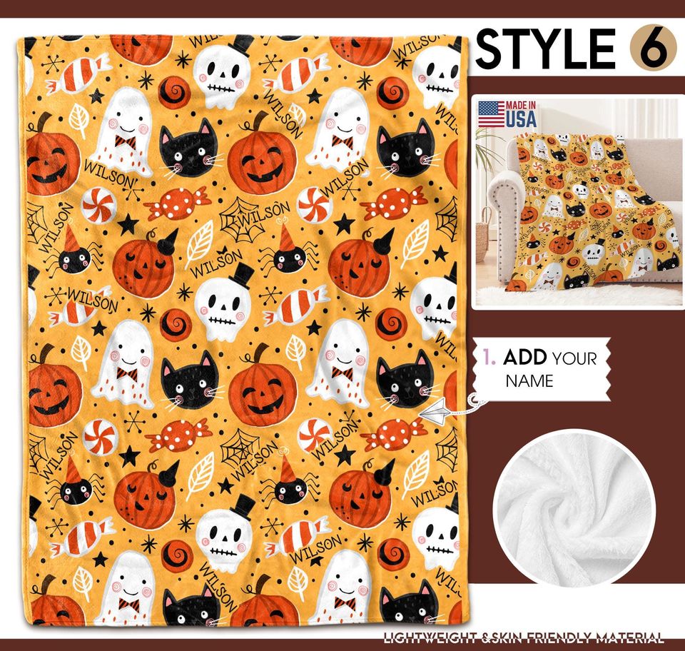 Personalized Halloween Ghost Blanket: Spooky Custom Name Tapestry