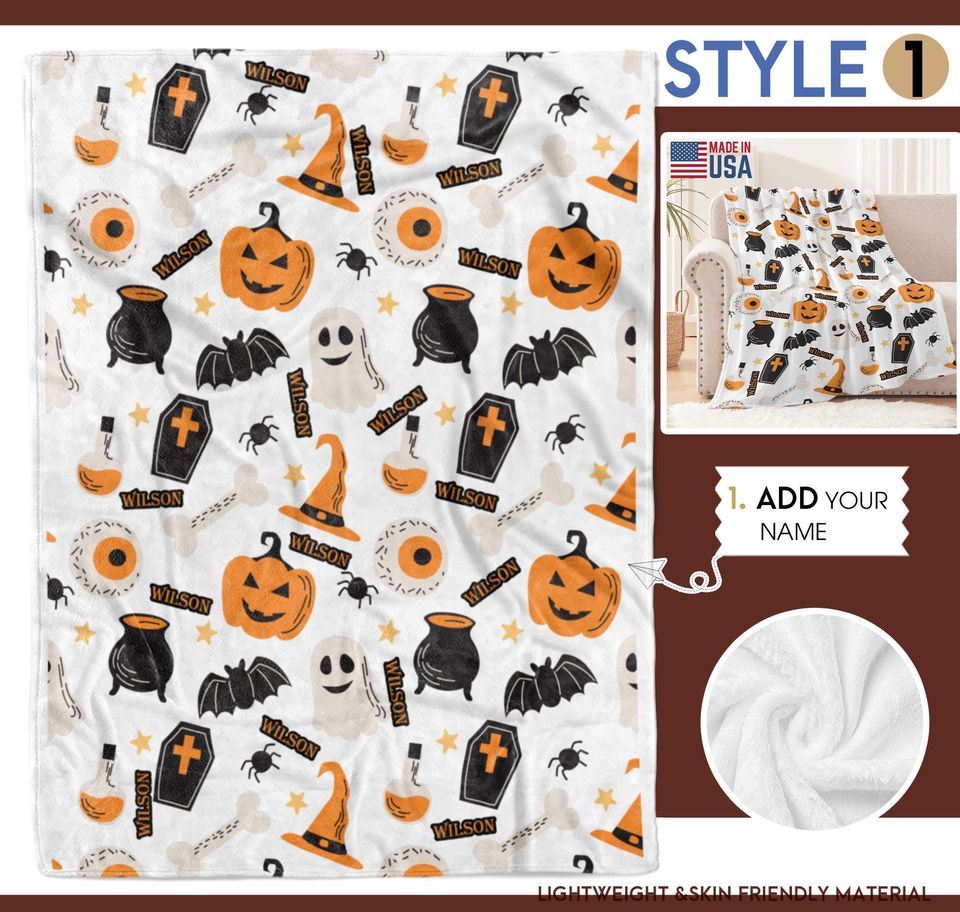 Personalized Halloween Ghost Blanket: Spooky Custom Name Tapestry