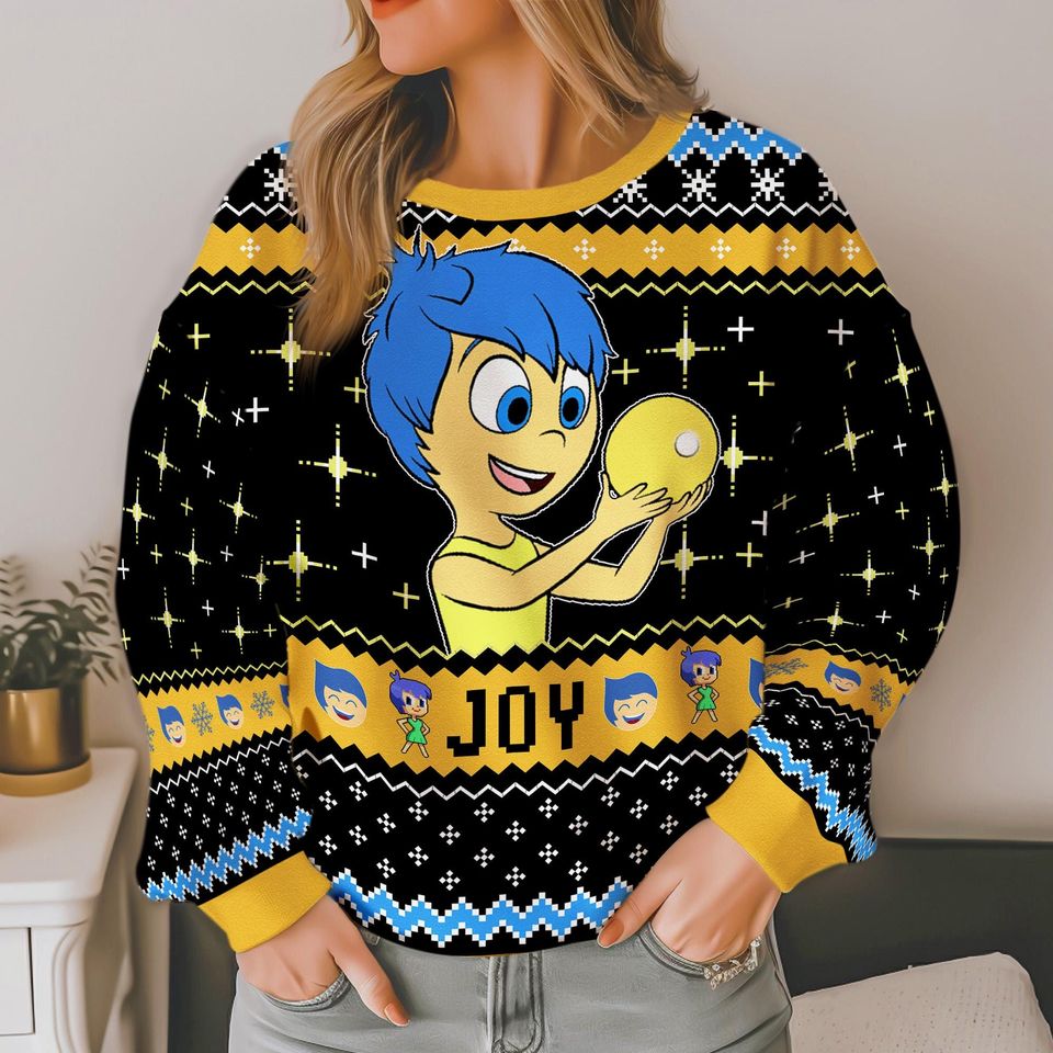 Joy Inside Out Ugly Sweater, Inside Out 2 Xmas Sweater