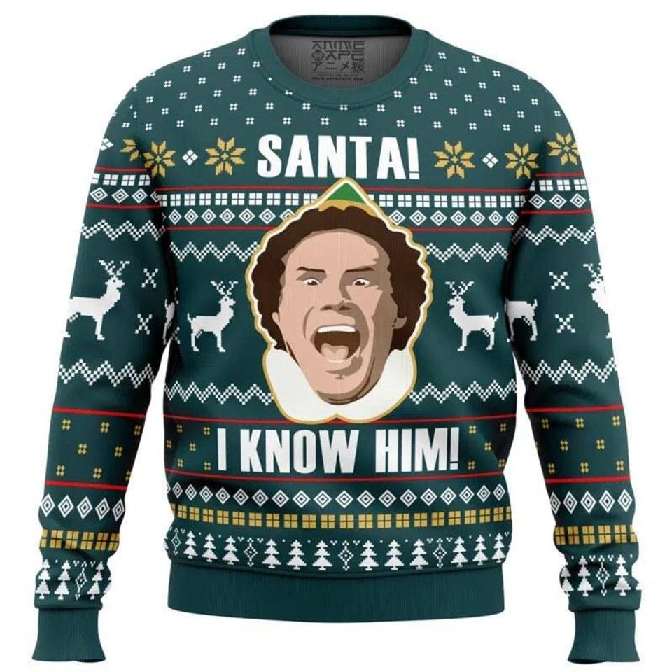 Buddy Elf Christmas Sweater, Omg Santa I Know Him Ugly Sweater