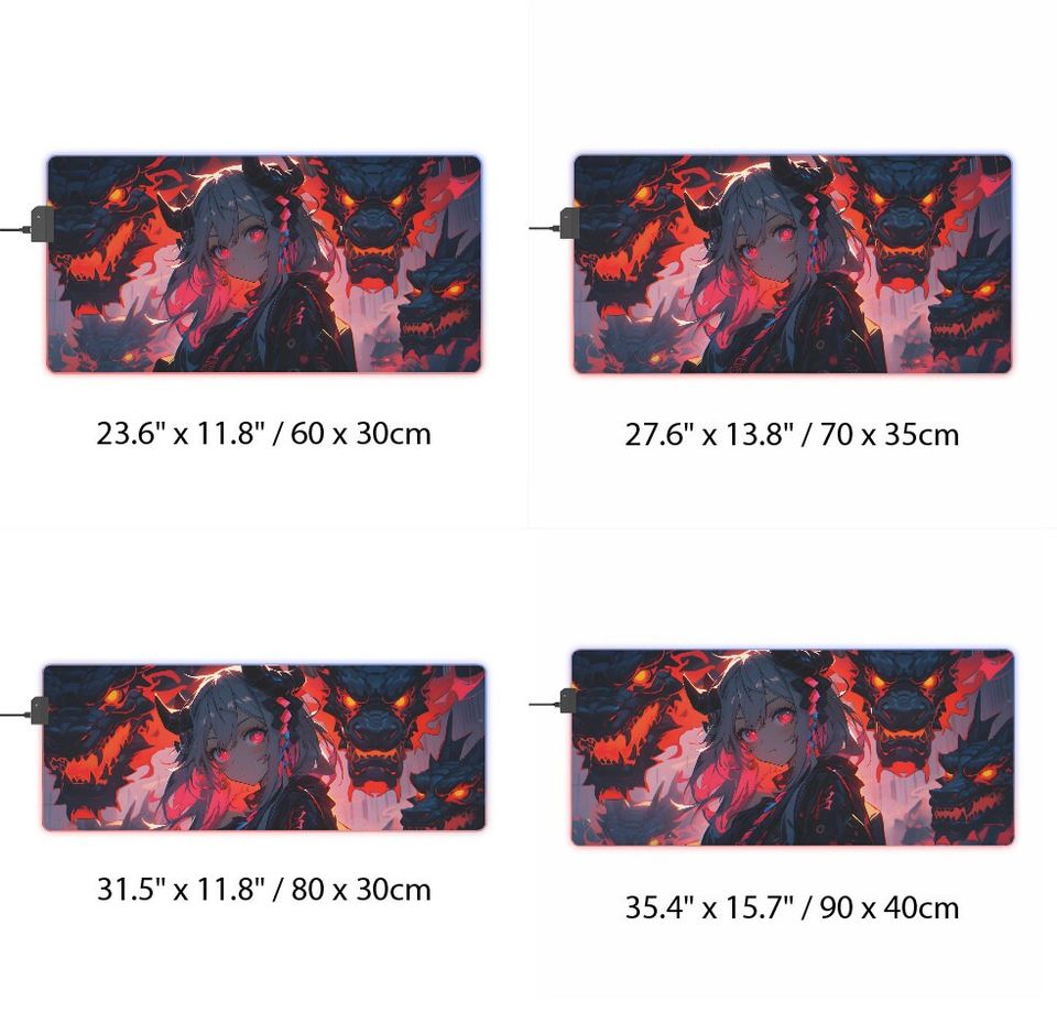 Dragon Anime girl LED Gaming Mousepad: Customizable RGB Lighting, Smooth Surface, Anti-Slip Base, high quality print, Elevate Your Gameplay!
