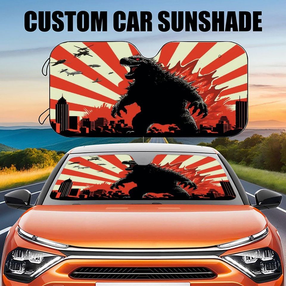 3D Monster Car Sunshade,King of Monsters Car Windshield Cover, god zilla Car Sunshade, Car Privacy Shield, Car Exterior Decoration Car Gift