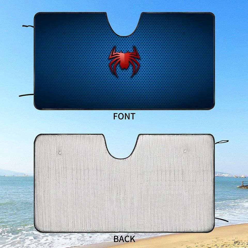 Red Spider weaves blue web Car Sun Visor,Red Spider Car Sun Visor, Spider-Fan Car Windshield Cover, Car Sun Visor, Car Exterior Decorations