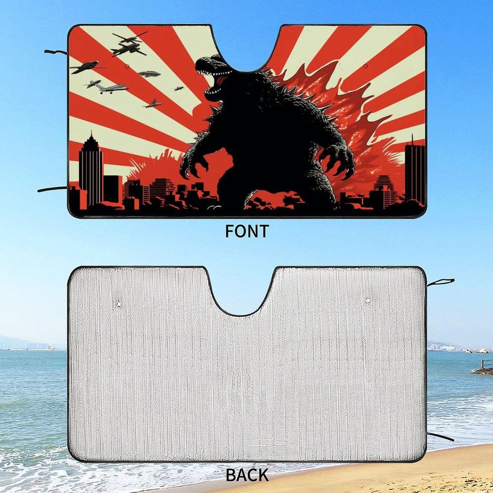 3D Monster Car Sunshade,King of Monsters Car Windshield Cover, god zilla Car Sunshade, Car Privacy Shield, Car Exterior Decoration Car Gift