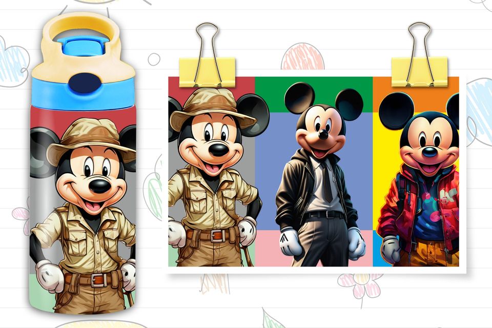 M Mouse Characters 12 Oz Flip Top Tumbler wrap, Seamless Pattern for Kids