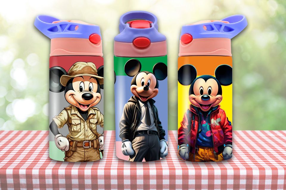 M Mouse Characters 12 Oz Flip Top Tumbler wrap, Seamless Pattern for Kids