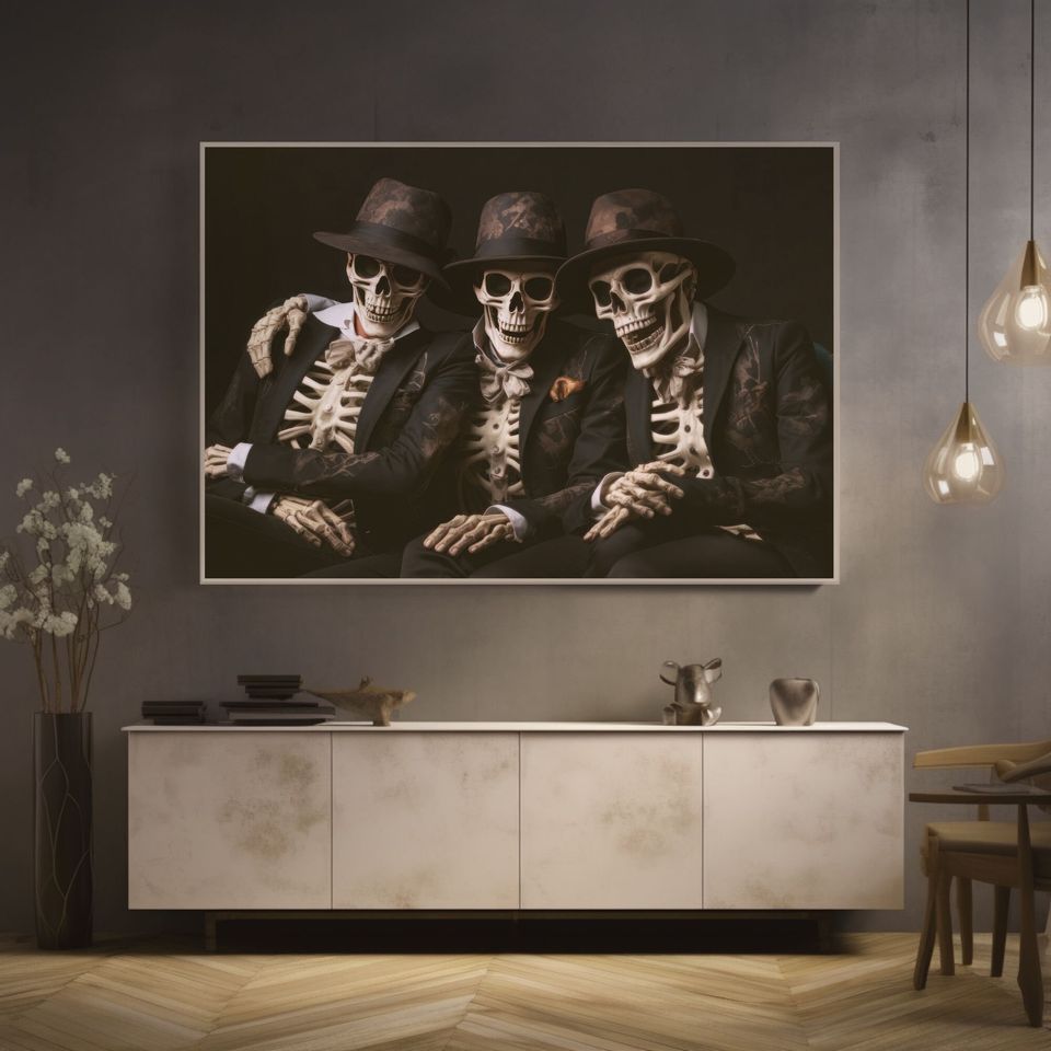Funny Skeletons Print Halloween Poster Printable Dark Academia Wall Art