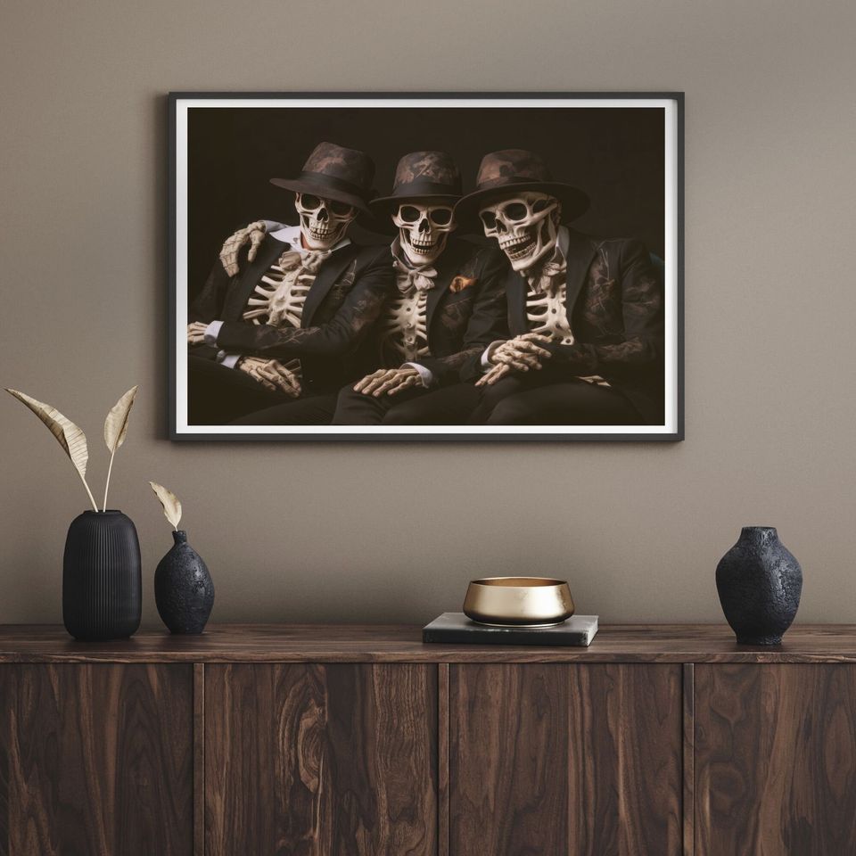 Funny Skeletons Print Halloween Poster Printable Dark Academia Wall Art
