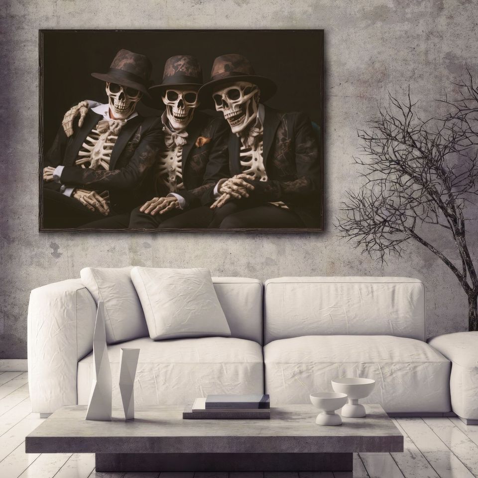 Funny Skeletons Print Halloween Poster Printable Dark Academia Wall Art
