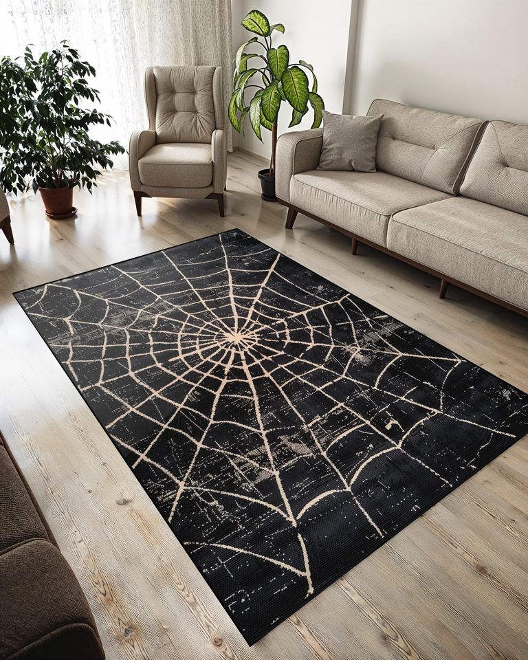 Spider Web Rug - Modern Gothic Halloween Home Decor
