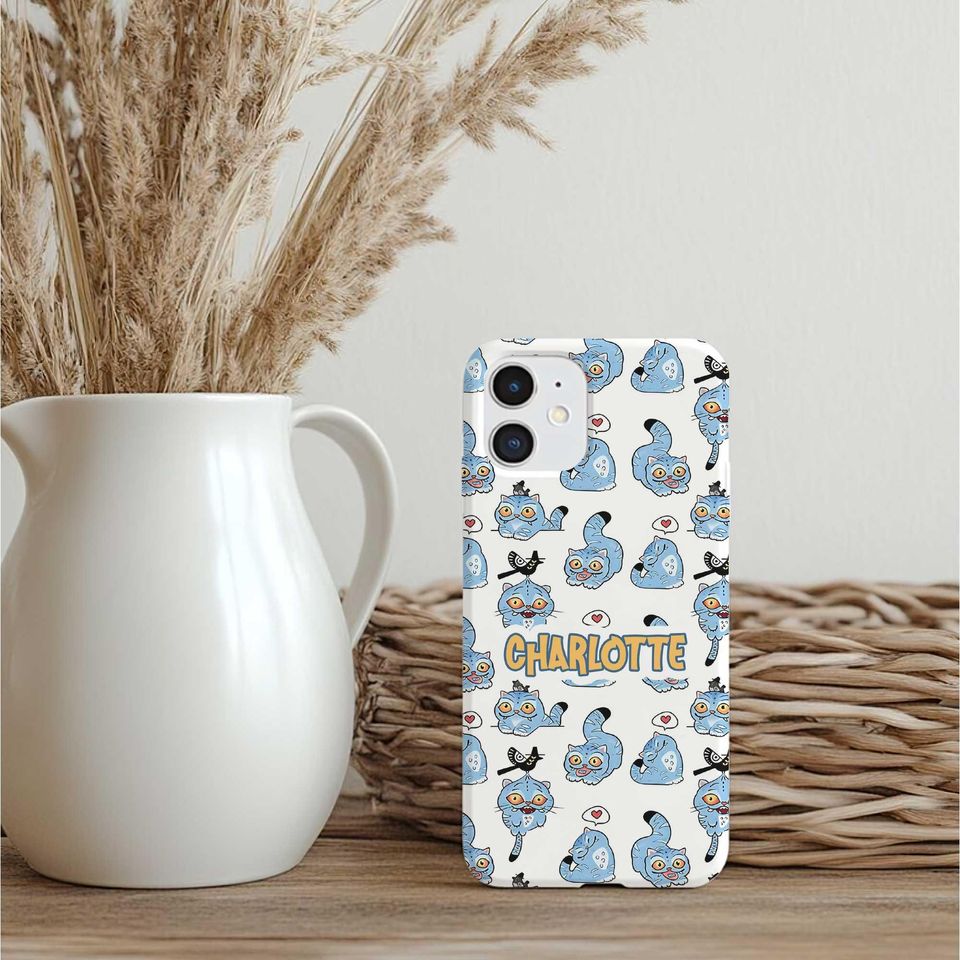 Custom Derpy Cat iPhone Case with Personalized Name, Demon Hunters Design, Magsafe Tough Phone Case