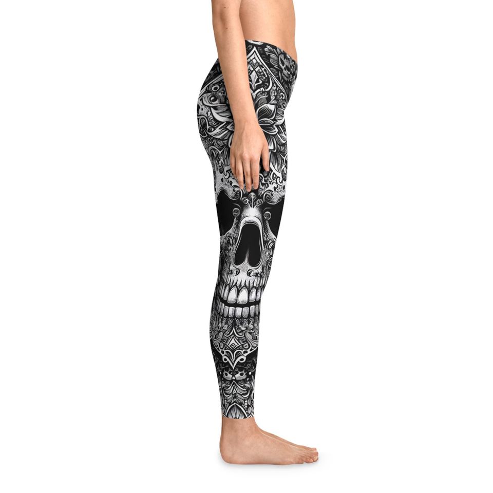 Gothic Sugar Skull Leggings, All Over Print Stretchy Pants, Halloween Costume