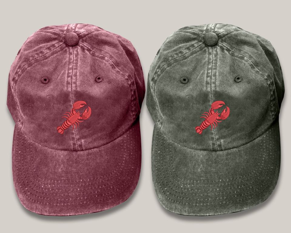 Lobster Vintage Hat, Embroidered Red Lobster Baseball Caps