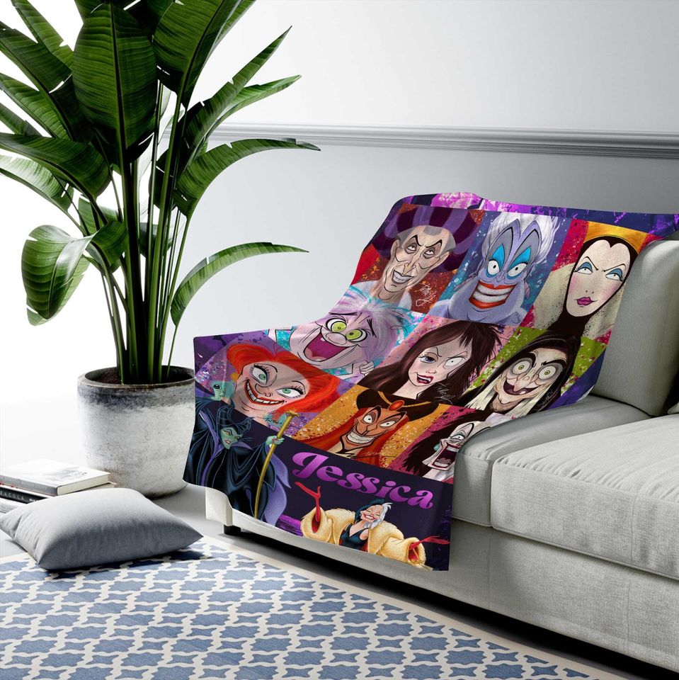 Custom Disney Villains Throw Blanket, Evil Queen Maleficent Ursula Throw Blanket