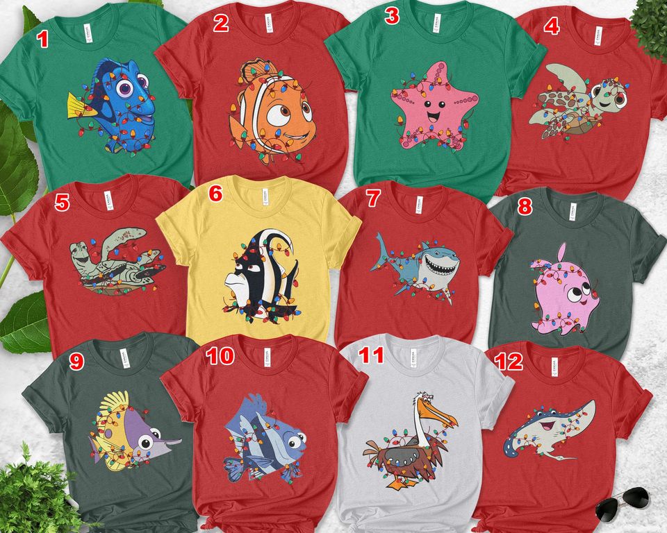 Disney Pixar Finding Nemo All Characters Christmas Light Shirt, Christmas Party Matching