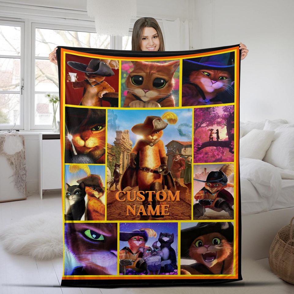 Custom Puss In Boots Cartoon Blanket, Shrek Characters Blanket
