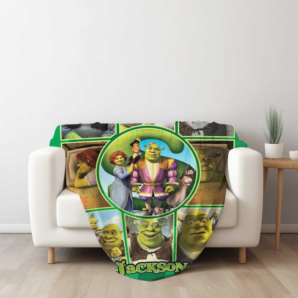Personalized Shrek Sherpa Blanket Custom Photo Sofa Fleece Blanket Christmas Bediing Adult Baby Shower Woven Blanket